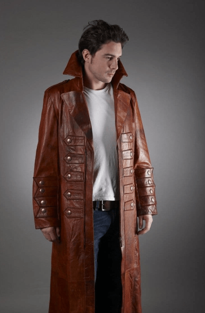 Men's Dark Brown Long Leather Coat