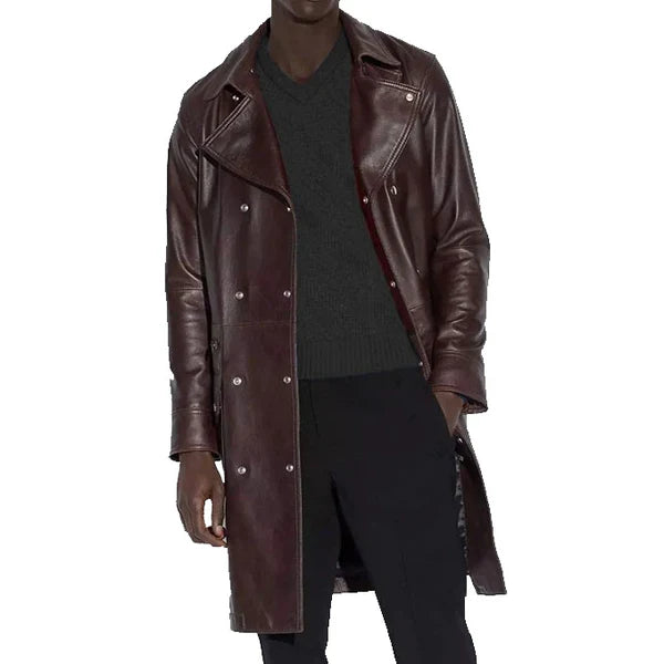 Men’s Belted Leather Trench Coat