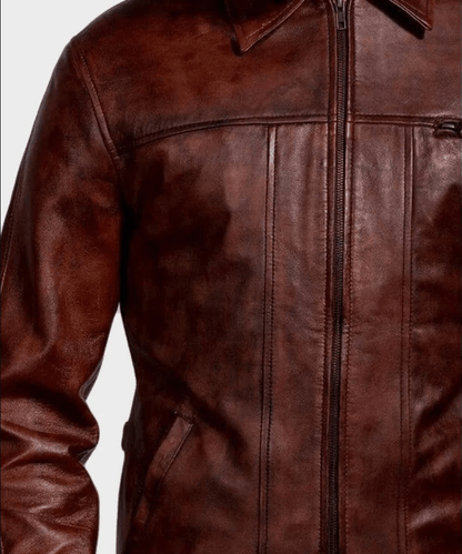 Premium Men's Distressed Dark Brown Leather Biker Jacket