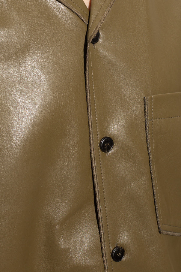 Men's Olive Green Half Sleeve Leather Shirt