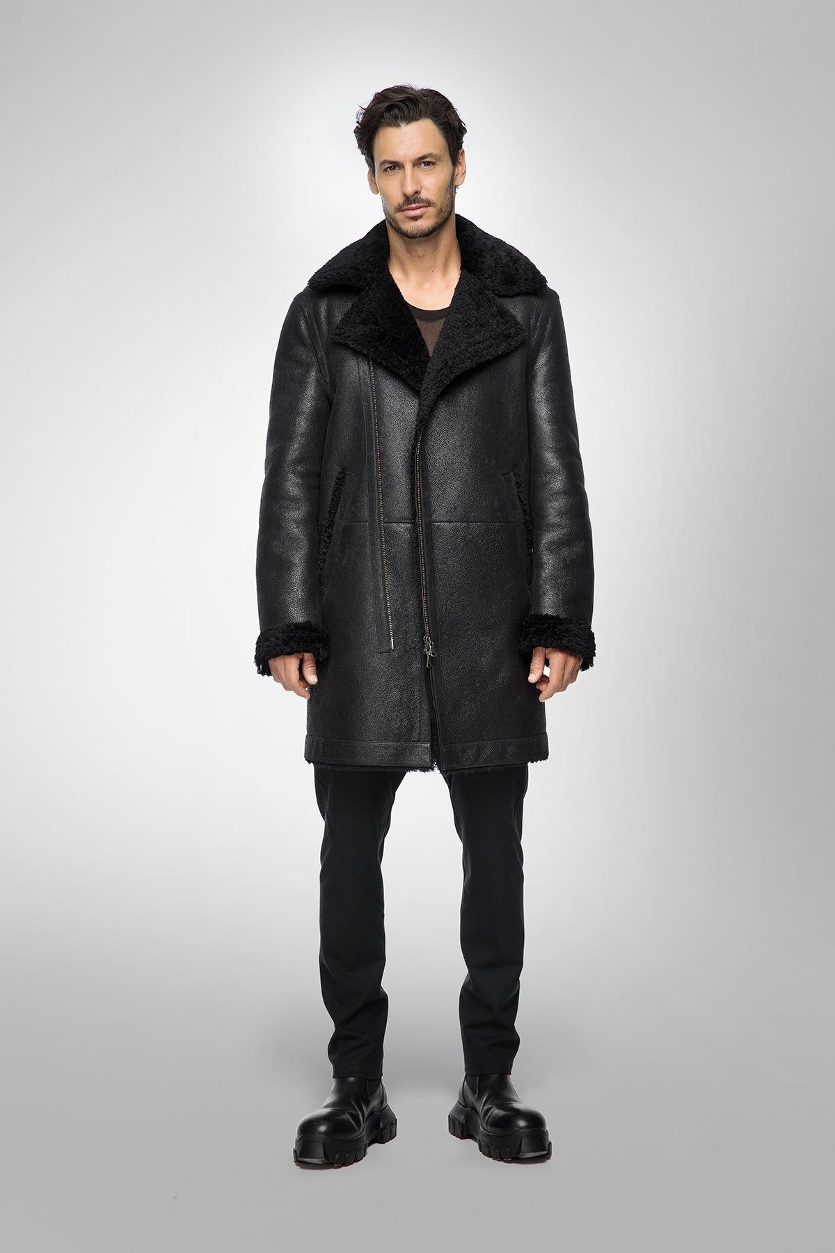 Men's Black Shearling B7 Bomber Leather Coat