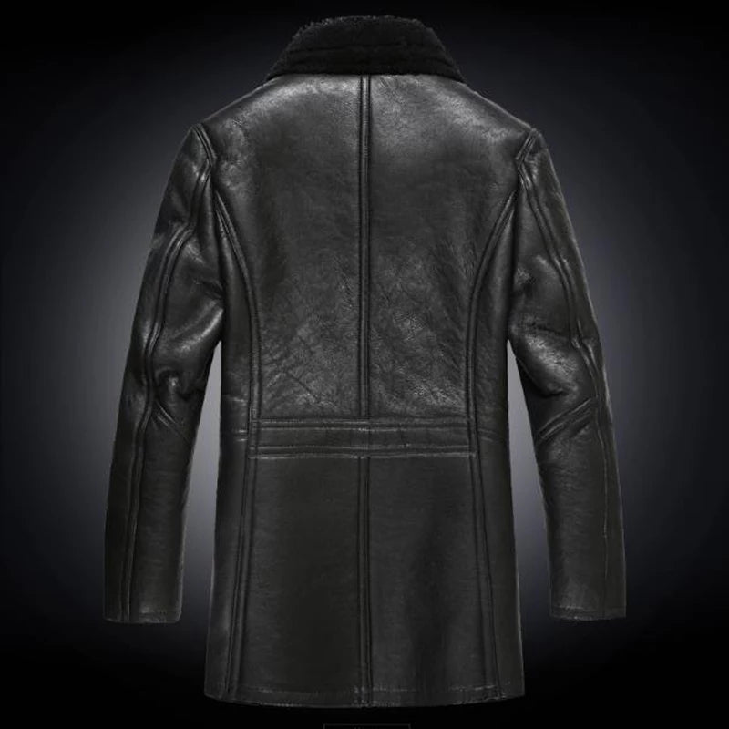 Men's Black Shearling Fur Leather Coat