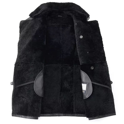 Men's Black Shearling Leather Coat