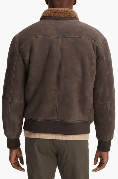 Men's Beige Suede Shearling Leather Jacket Timeless Comfort & Style