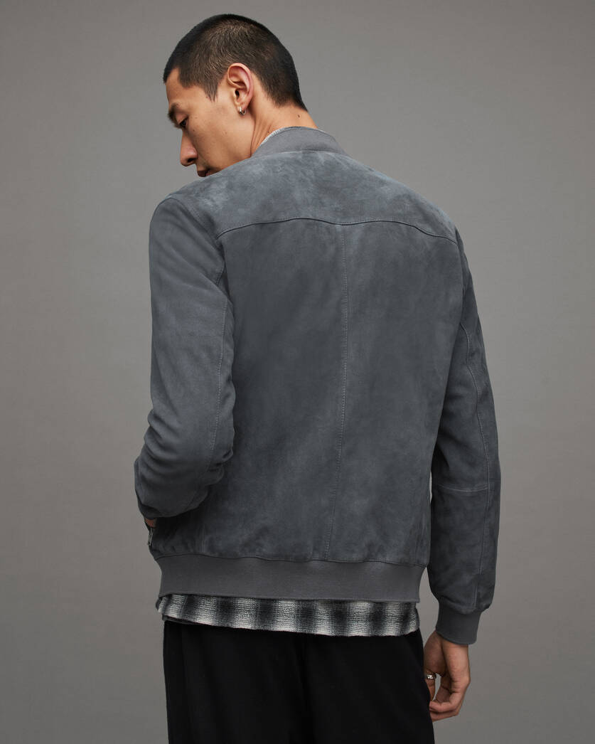 Men's Premium Dark Gray Suede Leather Bomber Jacket by Avanzar Leather