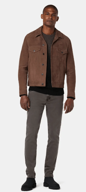 Men's Premium Tan Beige Suede Leather Trucker Jacket by Avanzar Leather