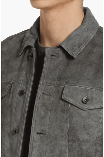 Men's Premium Gray Suede Leather Trucker Jacket by Avanzar Leather