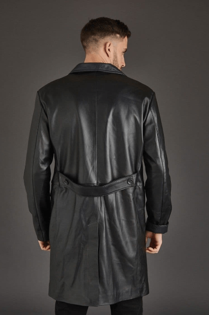 Men's Black Leather Trench Coat