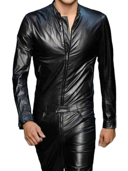 Avanzar Leather Men's Trendy Real Sheepskin Black Leather Jumpsuit