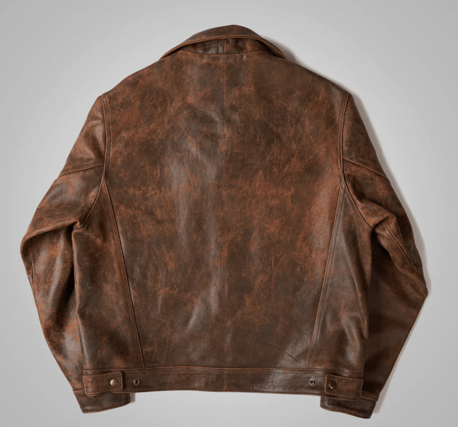 Men's Dark Brown Distressed Trucker Leather Jacket