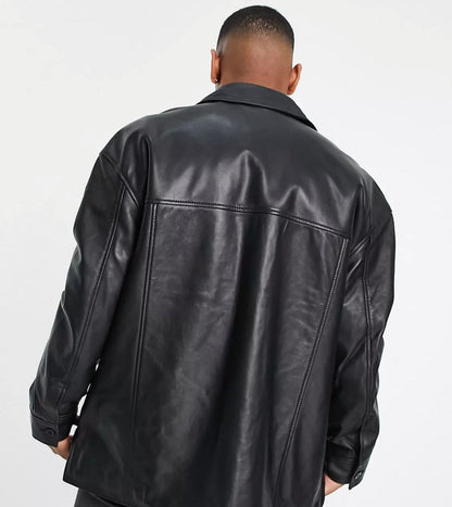 Men's Black Trucker Leather Shirt