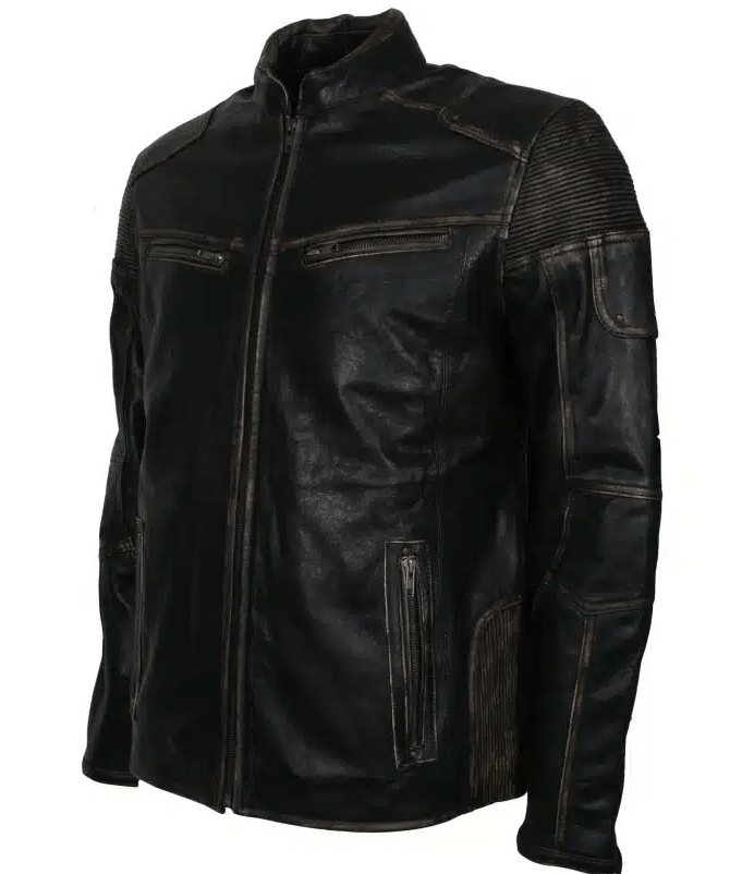  Men's Vintage Café Racer Black Leather Jacket