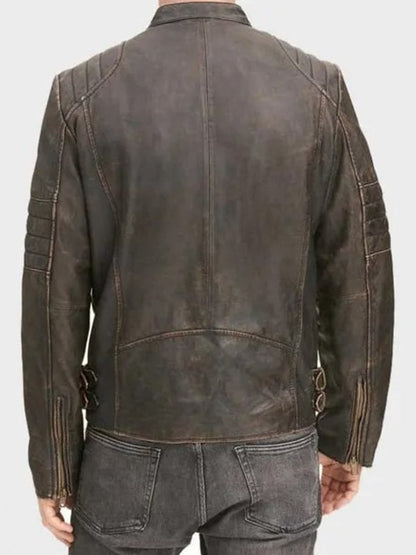 Men's Vintage Café Racer Dark Brown Leather Jacket