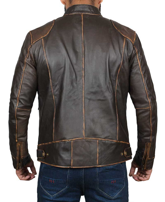 Men's Coffee Brown Vintage Motorcycle Leather Jacket