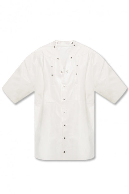 Men's White Oversized Half Sleeve Leather Shirt