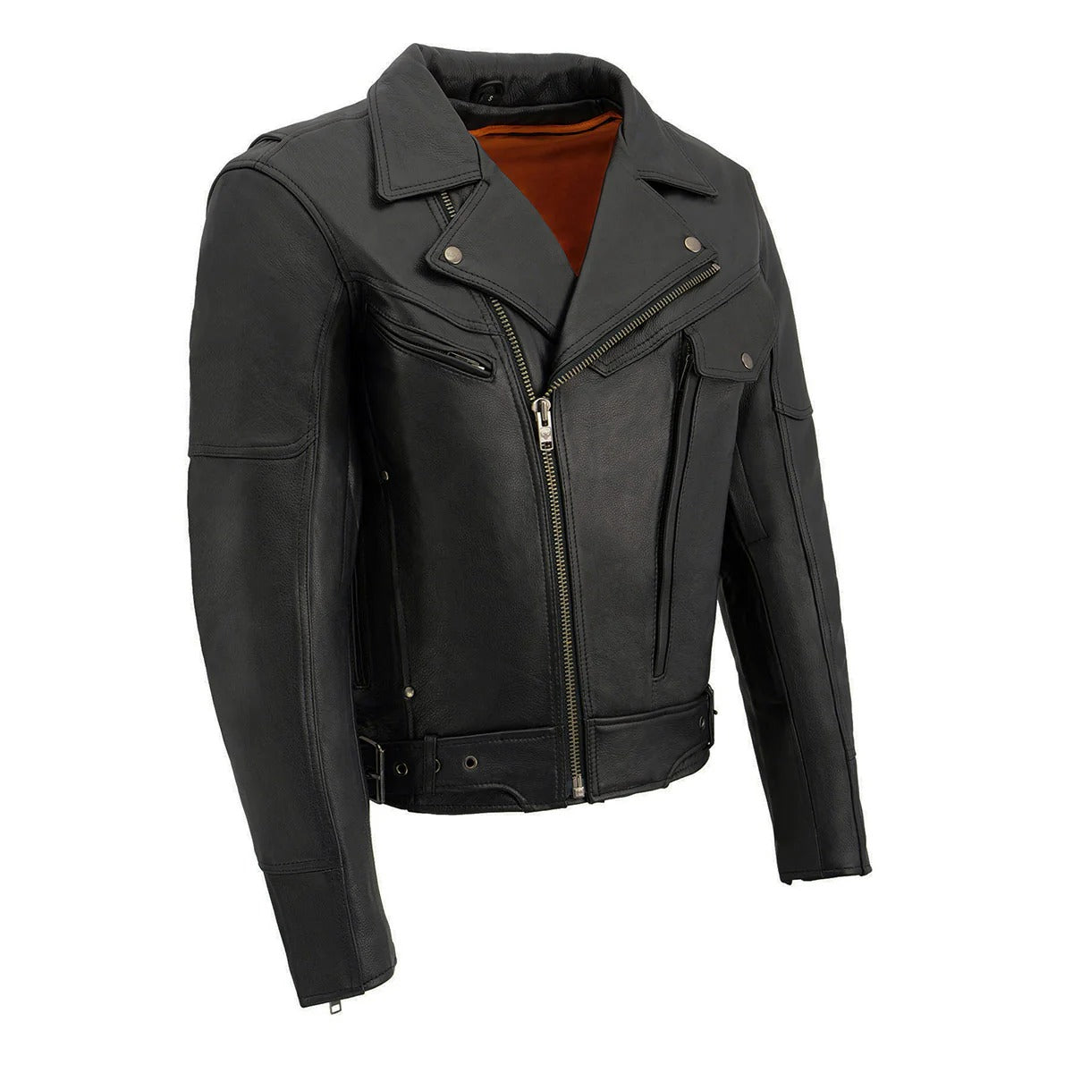 Men’s Black Utility Pocket Premium Motorcycle Leather Jacket