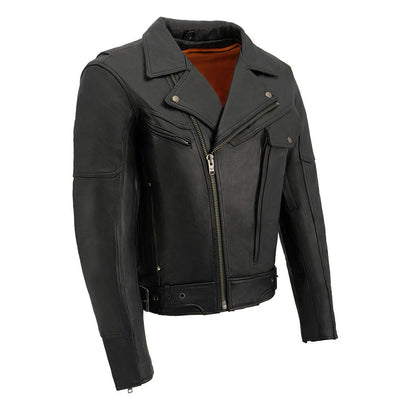 Men’s Black Utility Pocket Premium Motorcycle Leather Jacket