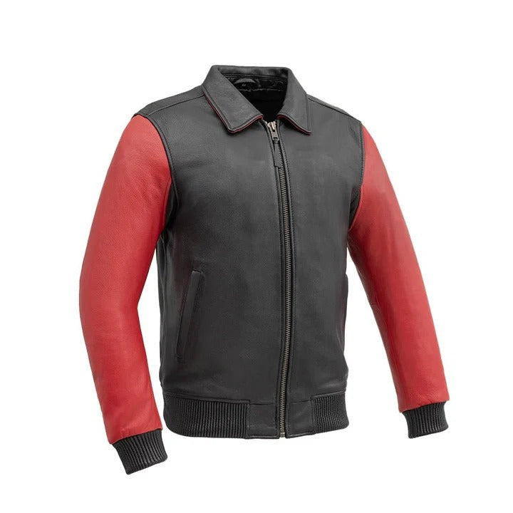 Men’s Two-Tone Moto Bomber Leather Jacket