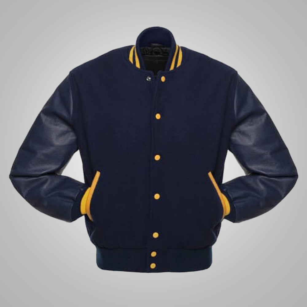 Navy Blue and Yellow Baseball Style Jacket