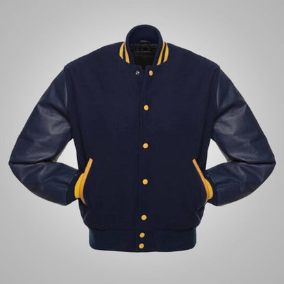 Navy Blue and Yellow Baseball Style Jacket