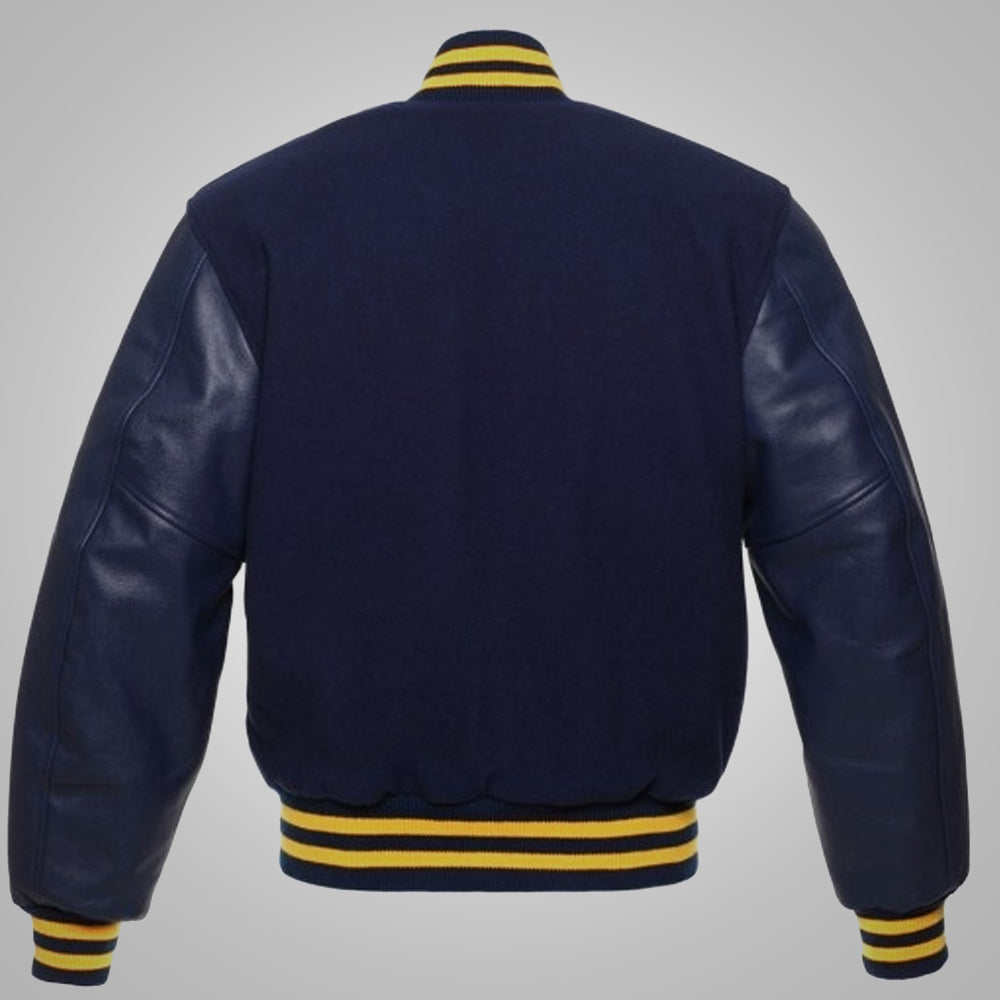 Navy Blue and Yellow Baseball Style Jacket