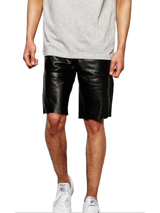 Men’s New Designer Pure Black Leather Shorts