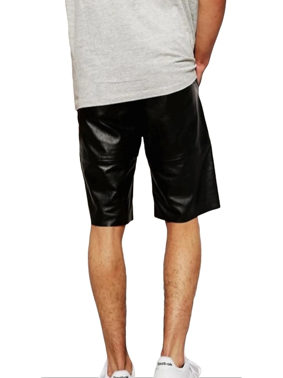 Men’s New Designer Pure Black Leather Shorts