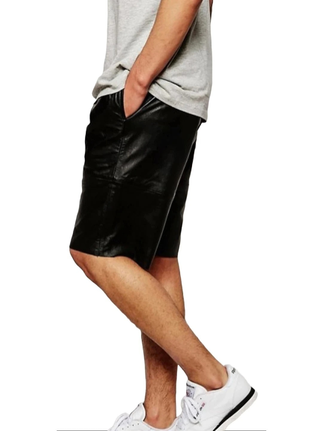 Men’s New Designer Pure Black Leather Shorts