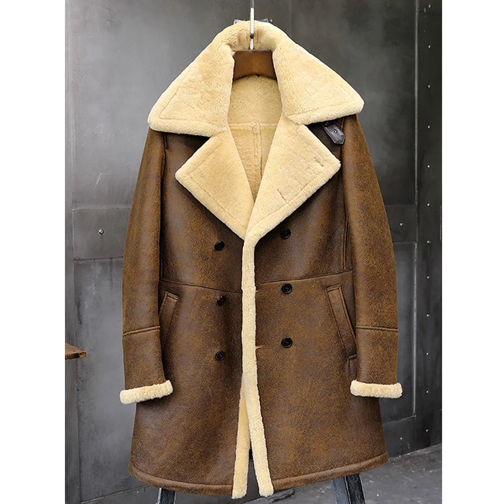 Men's B7 Bomber Sheepskin Leather Coat in Brown