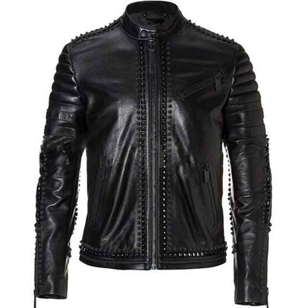 Men's Black Spiked Studded Leather Jacket