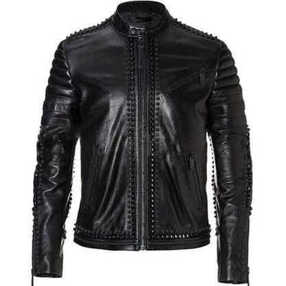 Men's Black Spiked Studded Leather Jacket