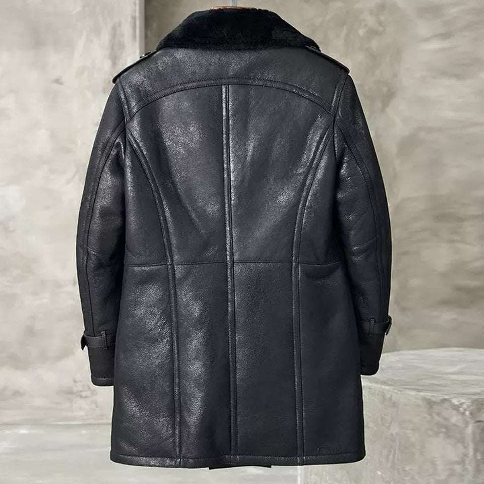 Men's Black Shearling Leather Coat