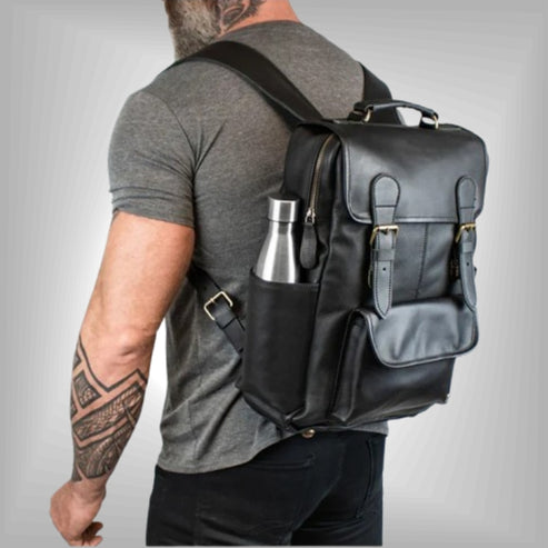 Men’s Black Premium Leather Backpack Avanzar Leather