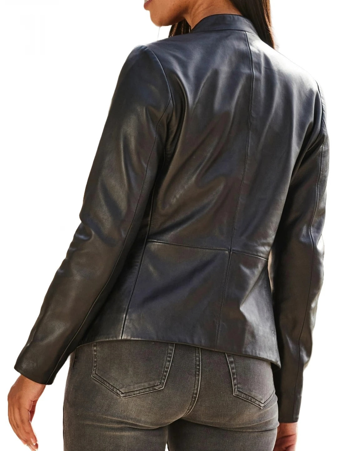 Women’s Notch Neck Black Leather Blazer Sleek & Sophisticated Outerwear