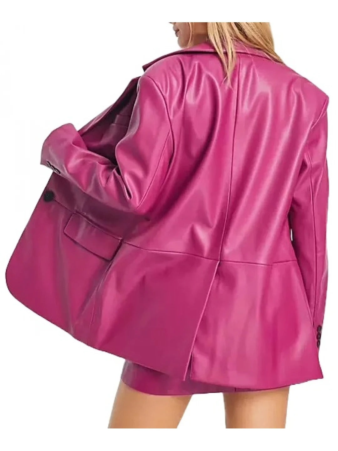 Women’s Notched Collar Pink Leather Blazer Elegant & Stylish Outerwear