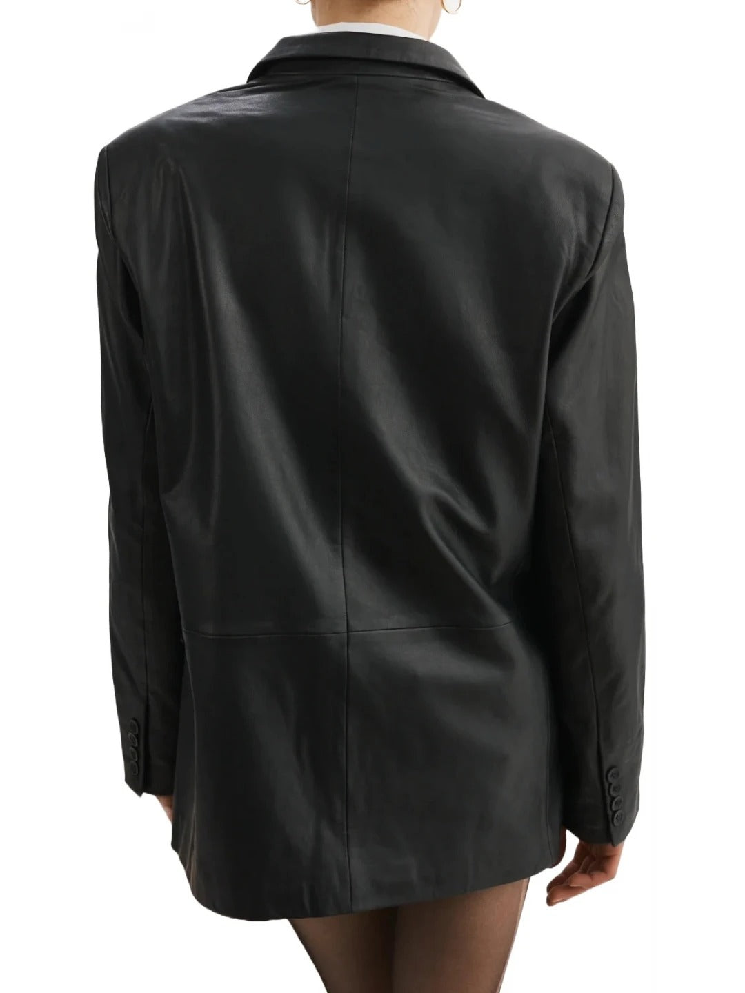 Women’s Notched Lapel Black Leather Blazer Timeless & Elegant Outerwear