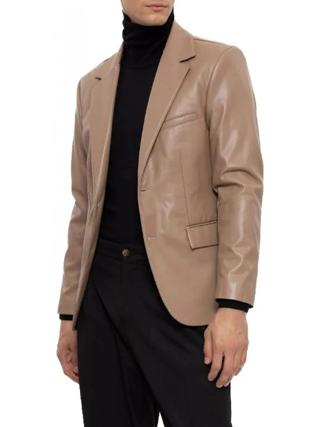 Classic Notched Lapels Beige Leather Blazer Avanzar Leather