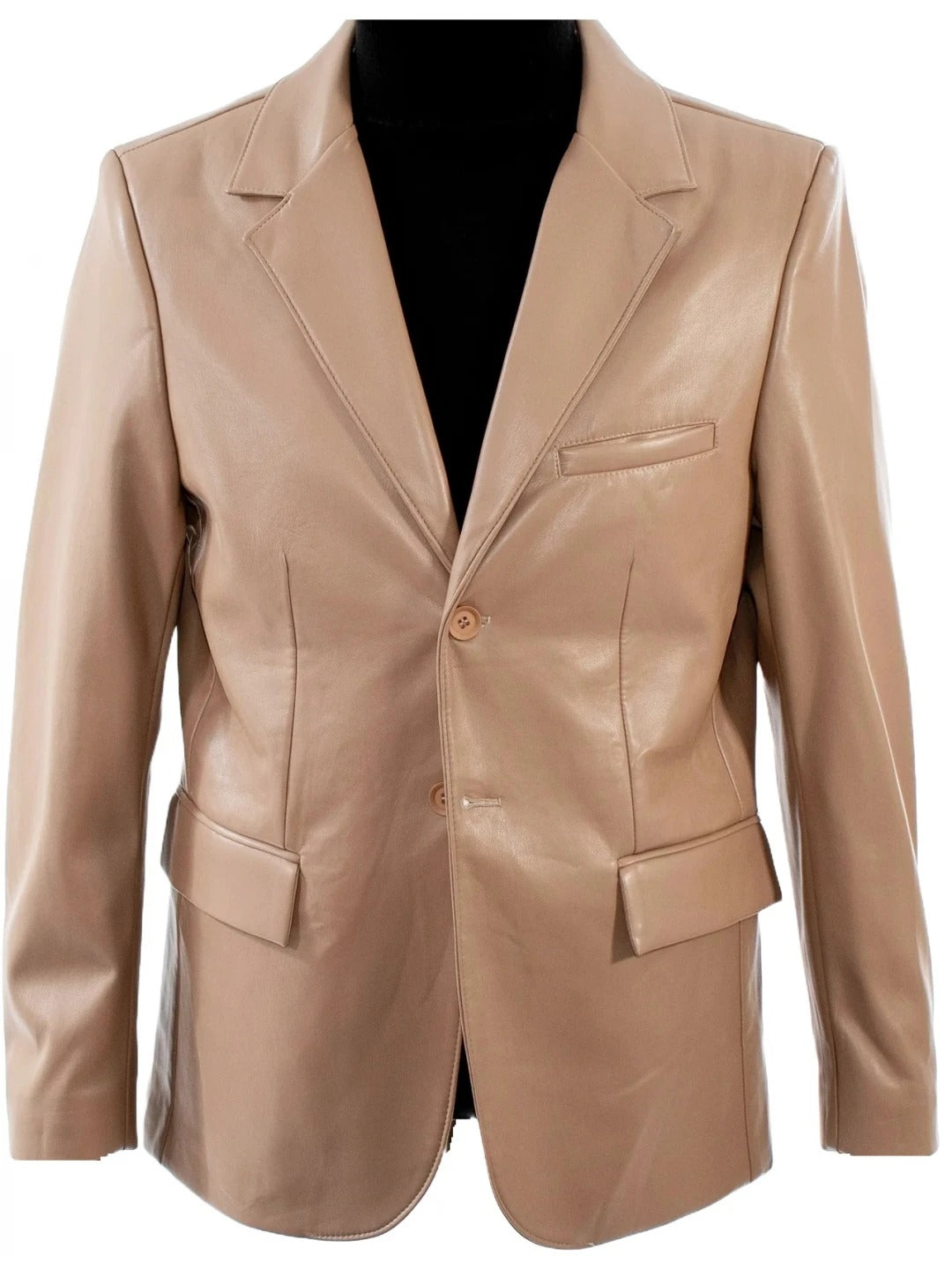 Classic Notched Lapels Beige Leather Blazer Avanzar Leather