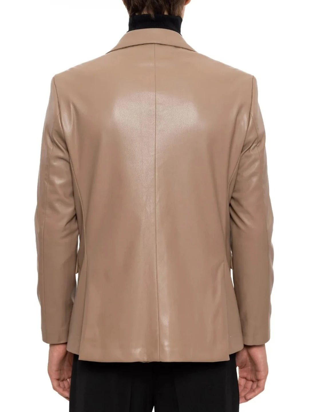 Classic Notched Lapels Beige Leather Blazer Avanzar Leather