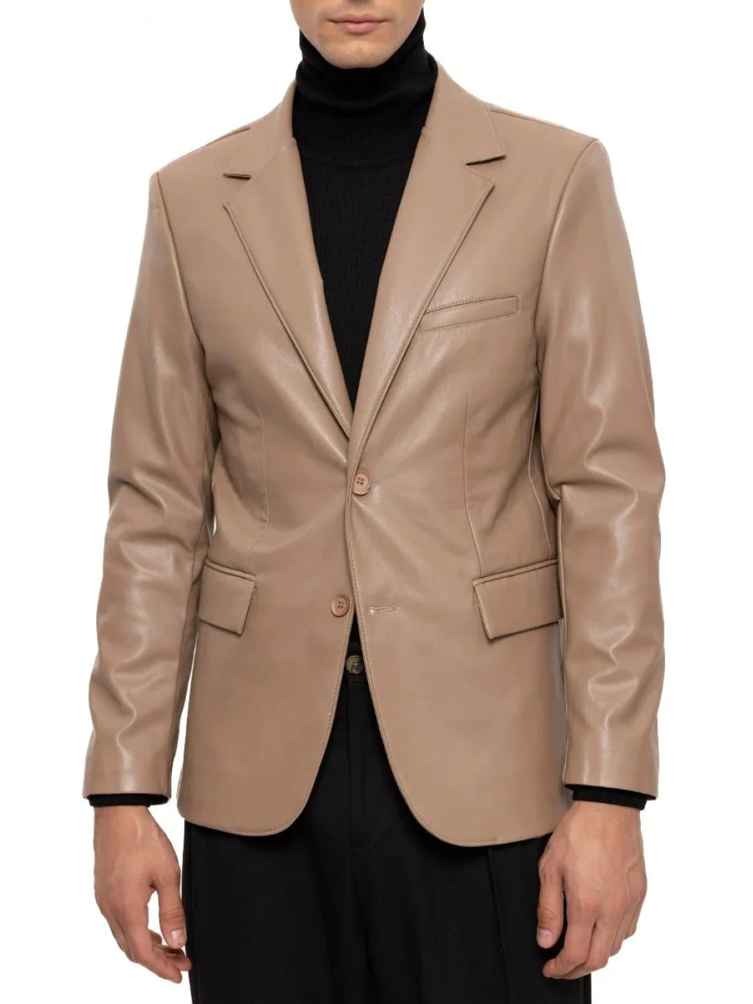 Classic Notched Lapels Beige Leather Blazer Avanzar Leather