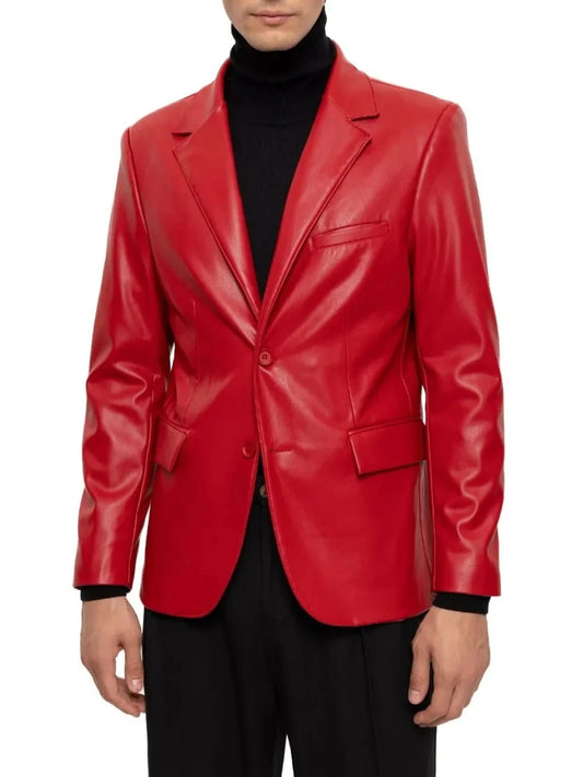 Stylish Notched Lapels Red Leather Blazer Avanzar Leather