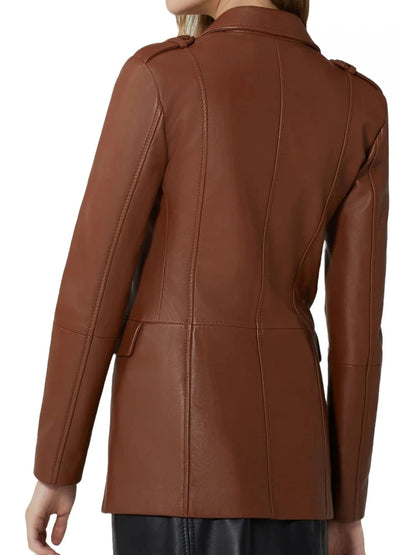 One Button Brown Leather Blazer Sleek and Timeless Sophistication