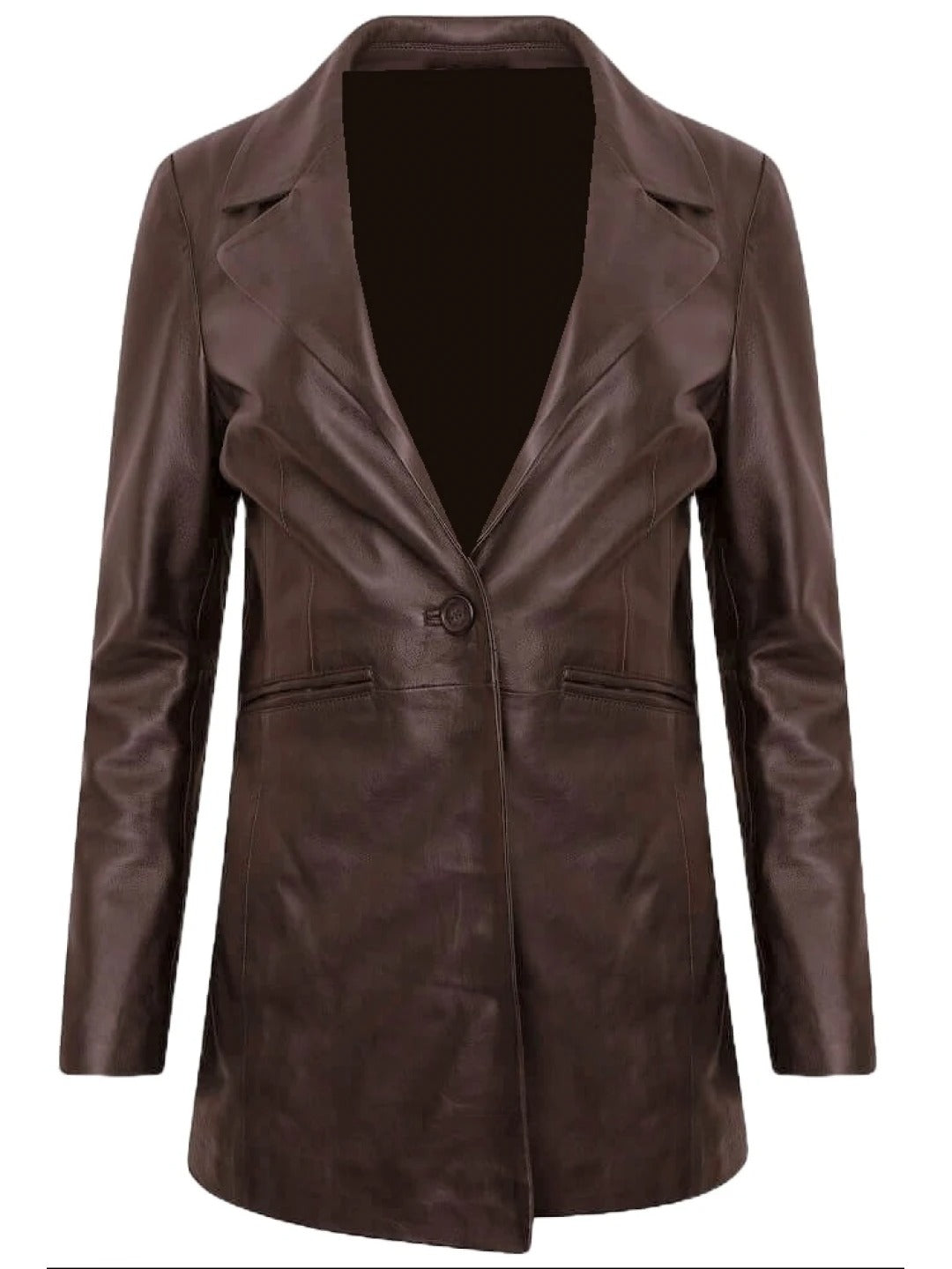 Women’s One Button Dark Brown Leather Blazer Elegant & Timeless Outerwear