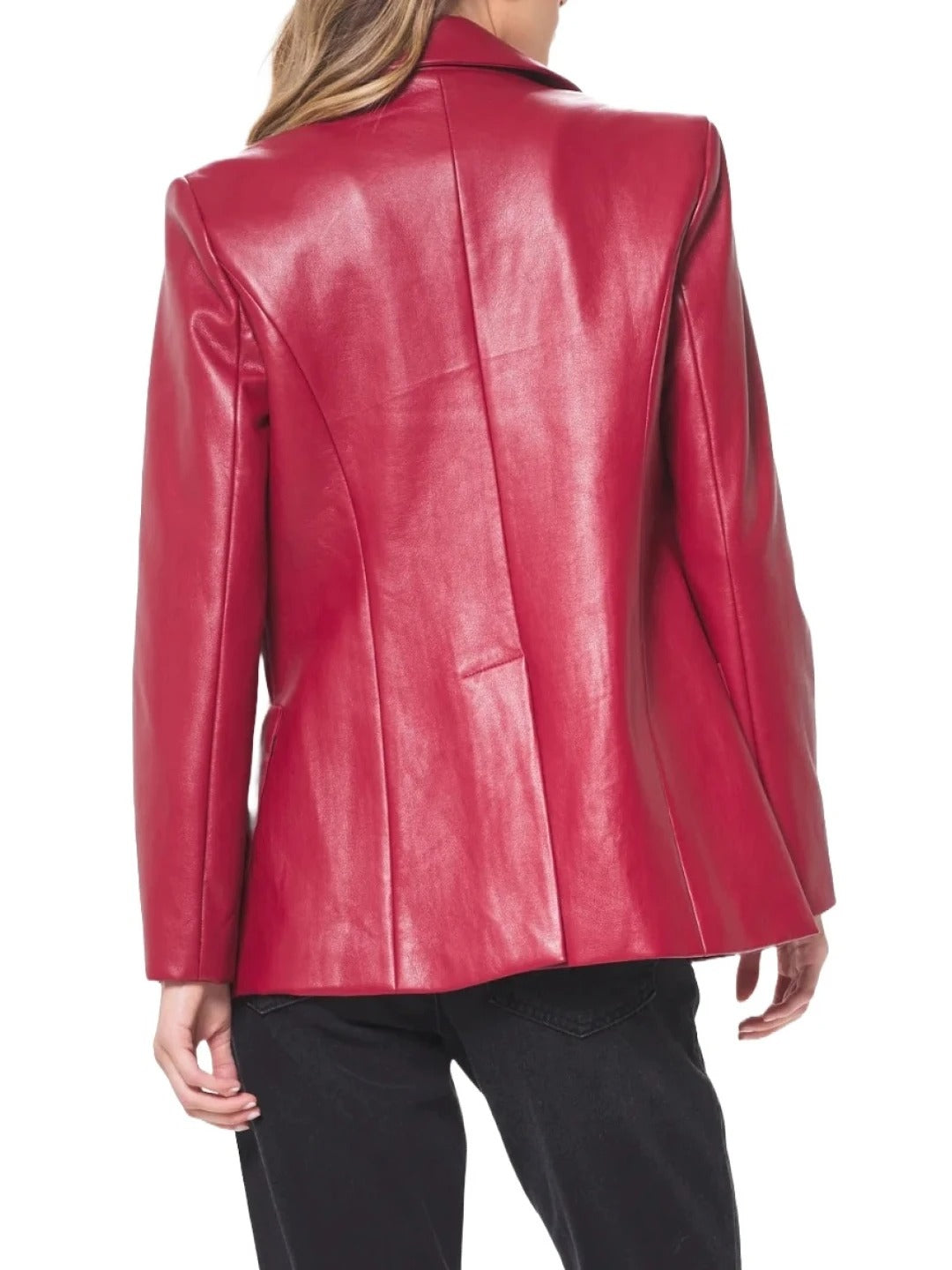 Women's Open Front Red Leather Blazer Bold & Stylish Outerwear