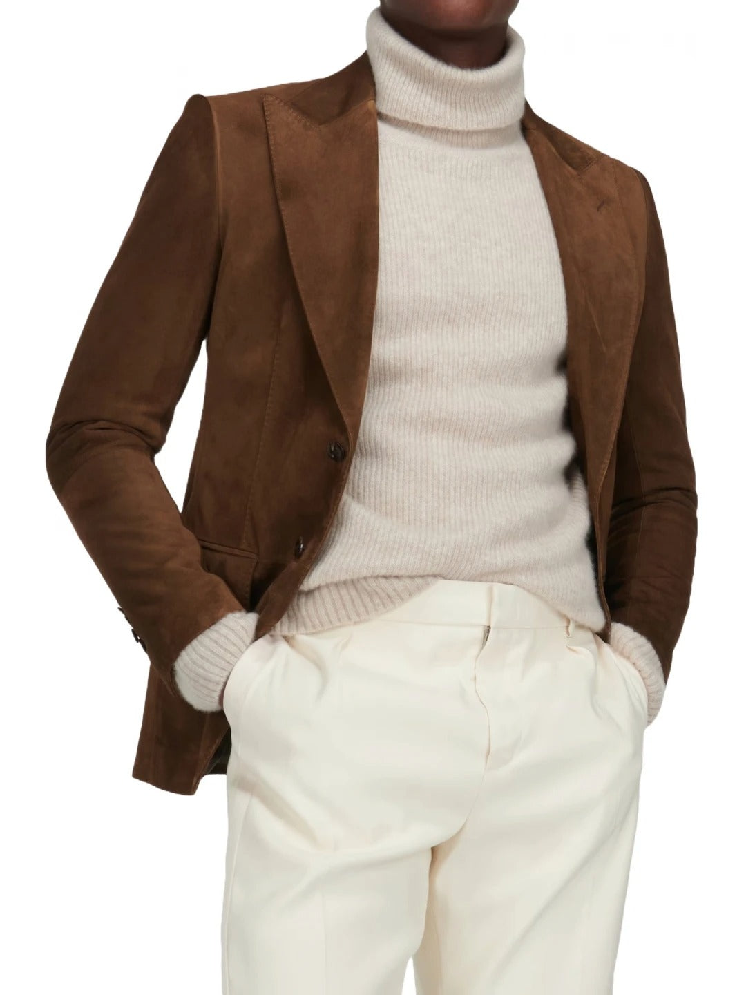 Men’s Brown Suede Leather Blazer with Peak Lapel – Sophisticated and Timeless