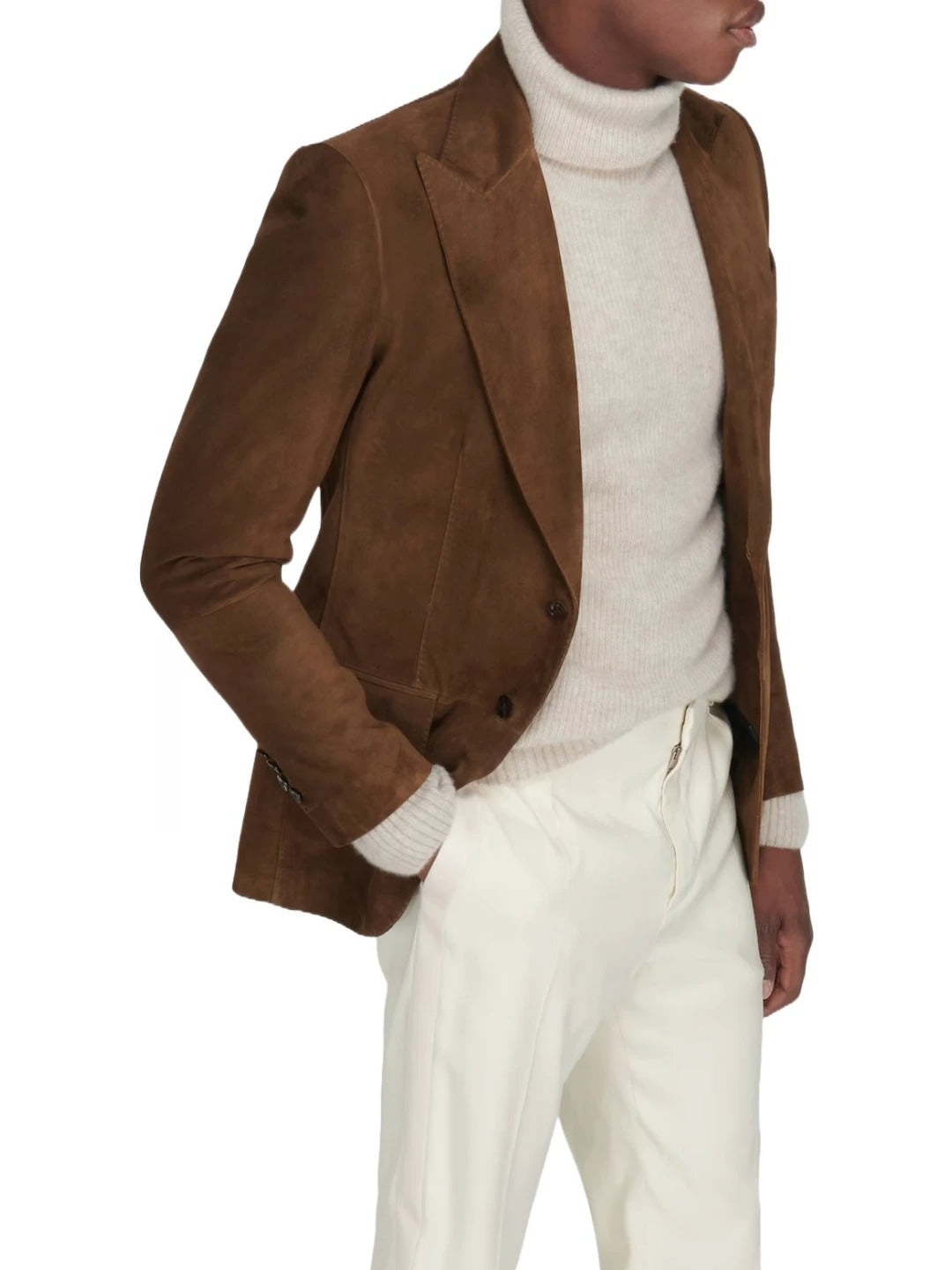 Men’s Brown Suede Leather Blazer with Peak Lapel – Sophisticated and Timeless