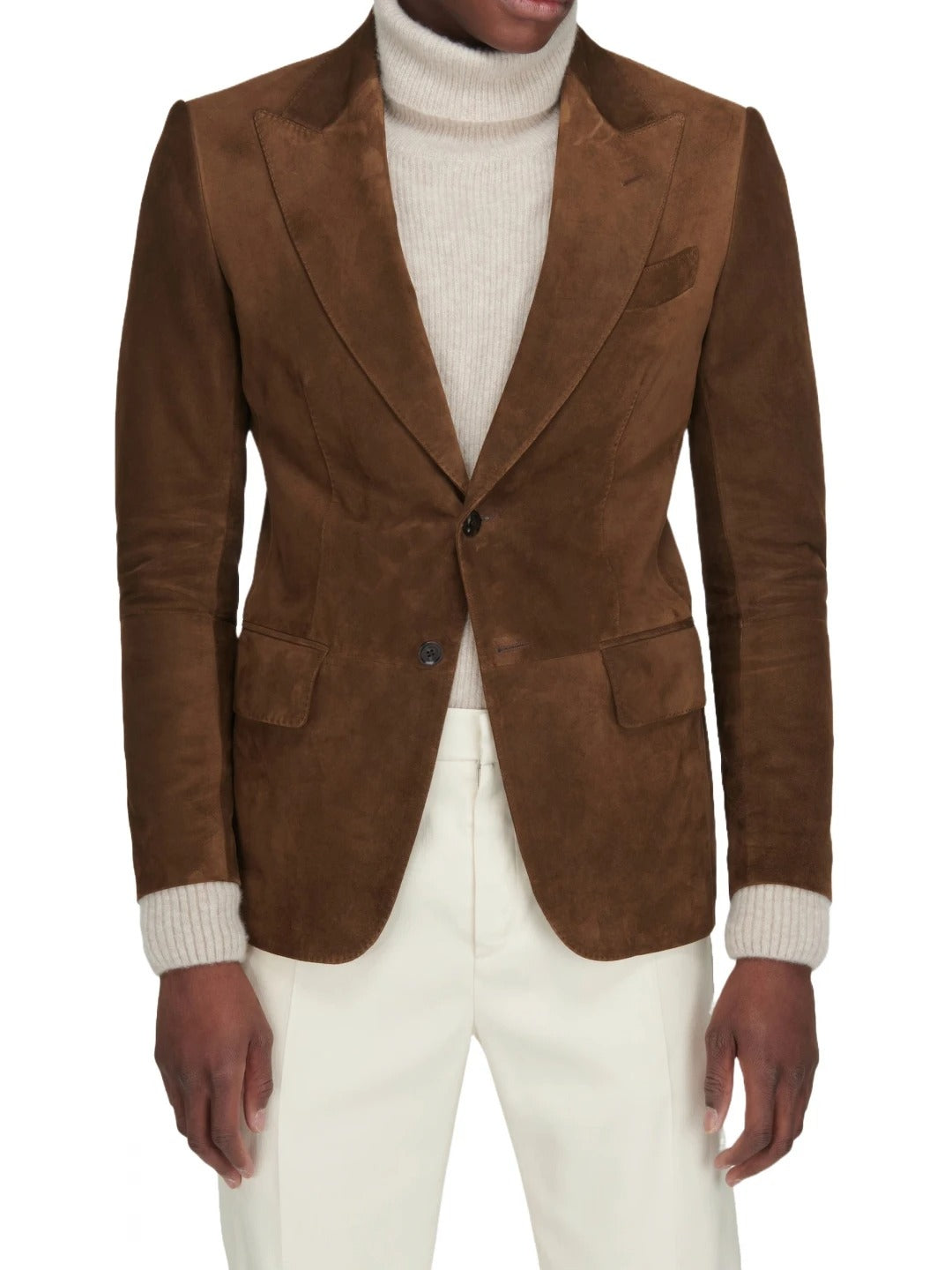 Men’s Brown Suede Leather Blazer with Peak Lapel – Sophisticated and Timeless