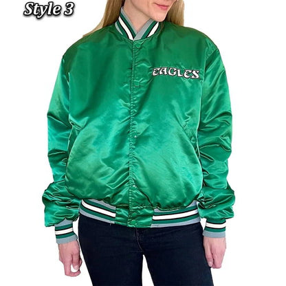 90s Philadelphia Eagles Green Satin Bomber Jacket