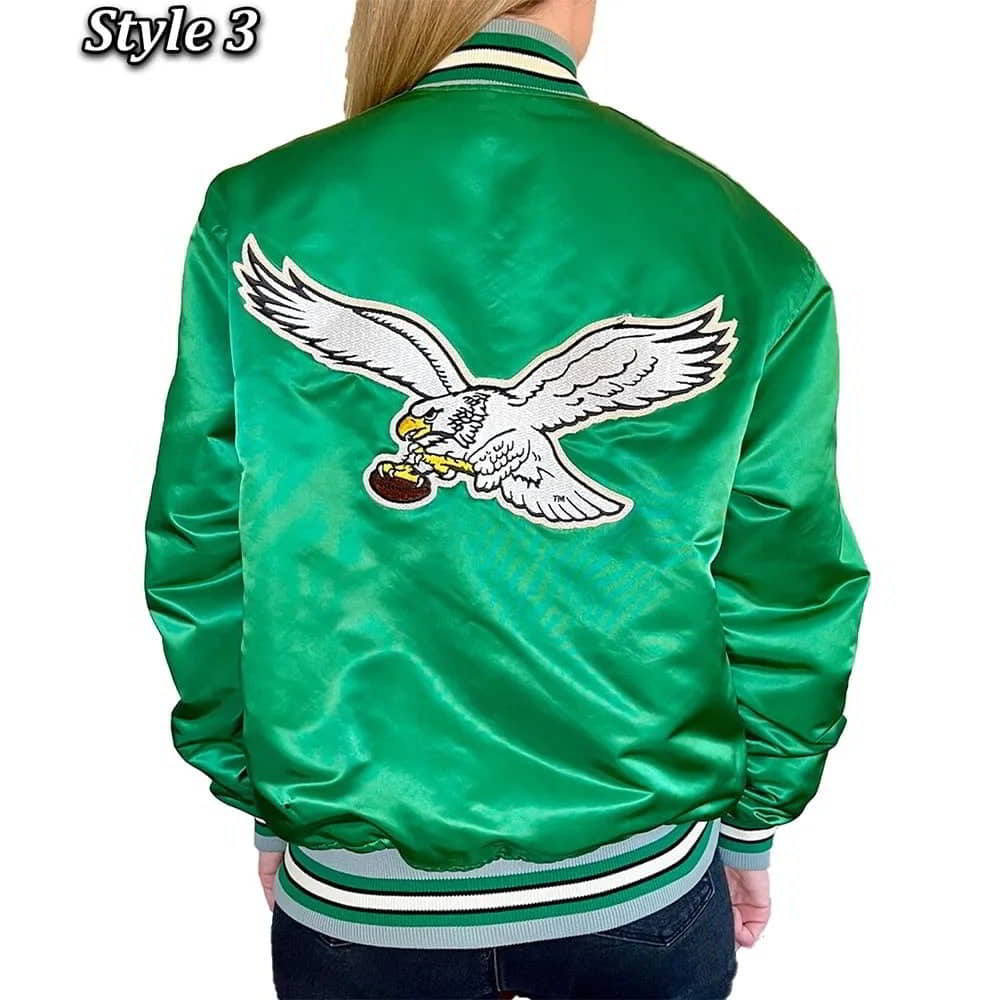 90s Philadelphia Eagles Green Satin Bomber Jacket