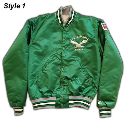 90s Philadelphia Eagles Green Satin Bomber Jacket